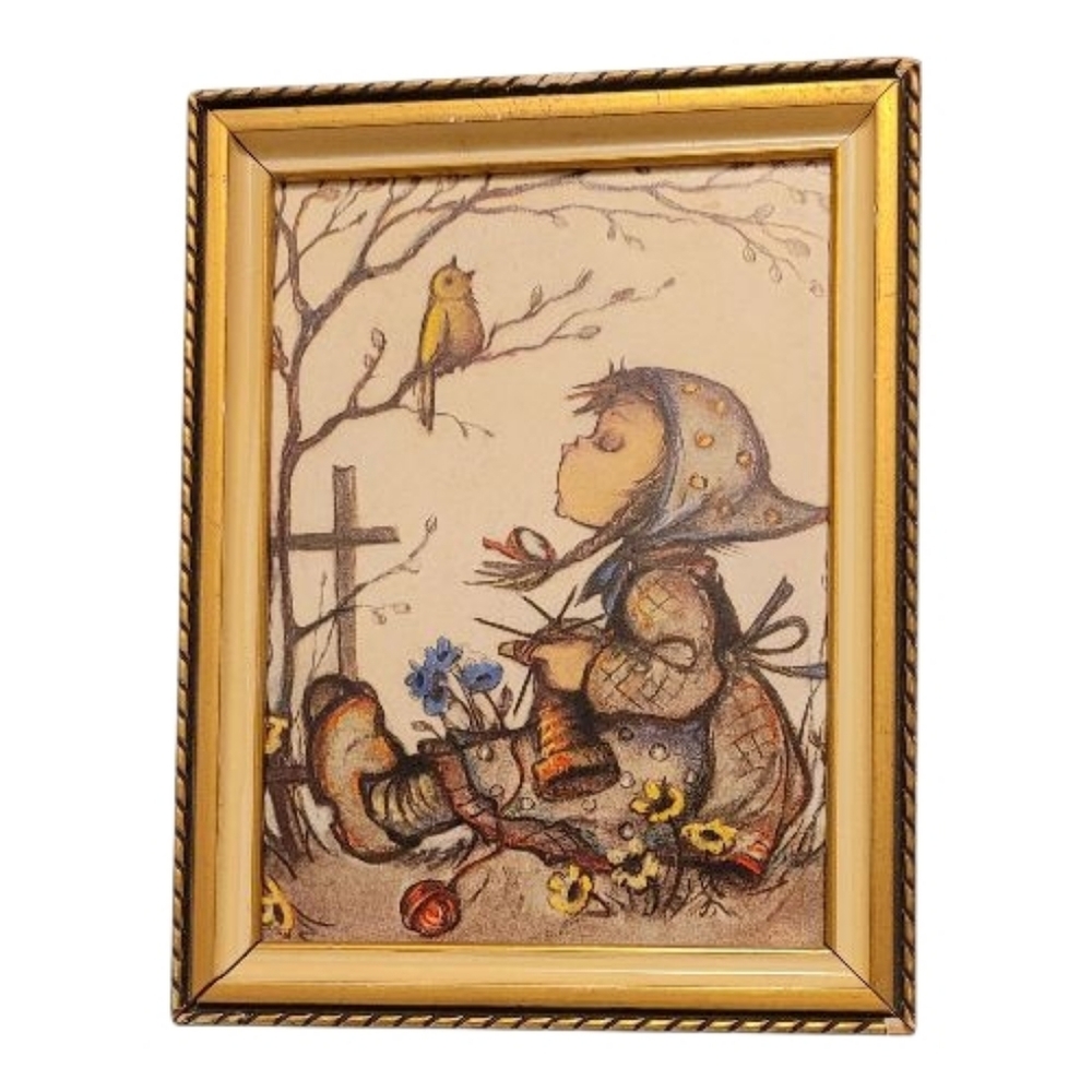 Set Of 6 Framed Vintage Authentic Reproductions Of German Mini Hummel Prints
